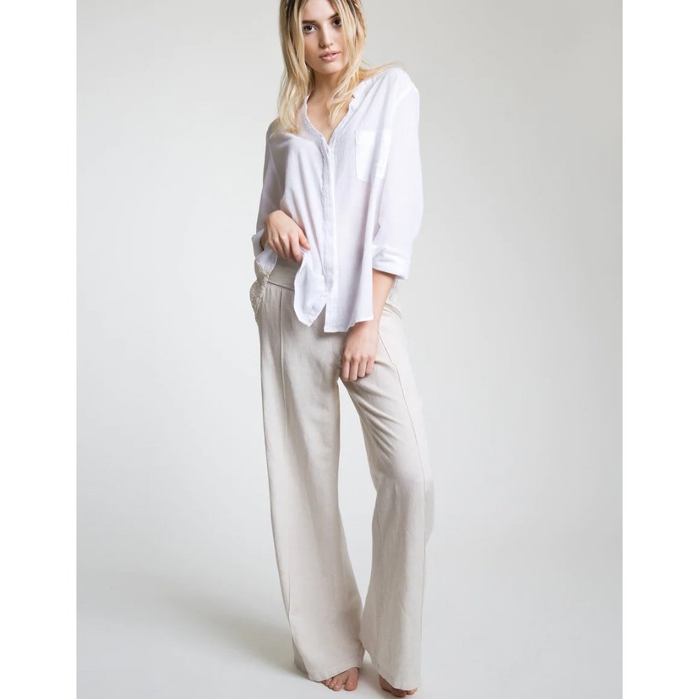 Linen Foldover Waist Pant | Natural / Tan